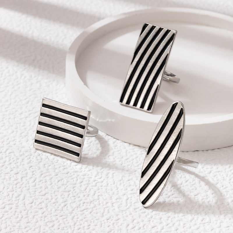 Wholesale Drip Square Stripe Alloy Rings Three-Piece Set