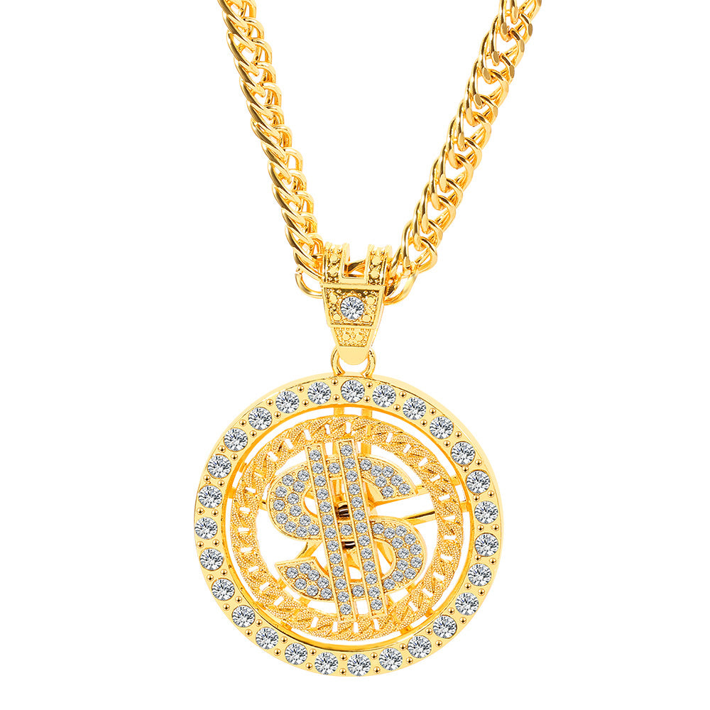 Wholesale 360 Degree Rotating Dollar Pendant Alloy Necklace