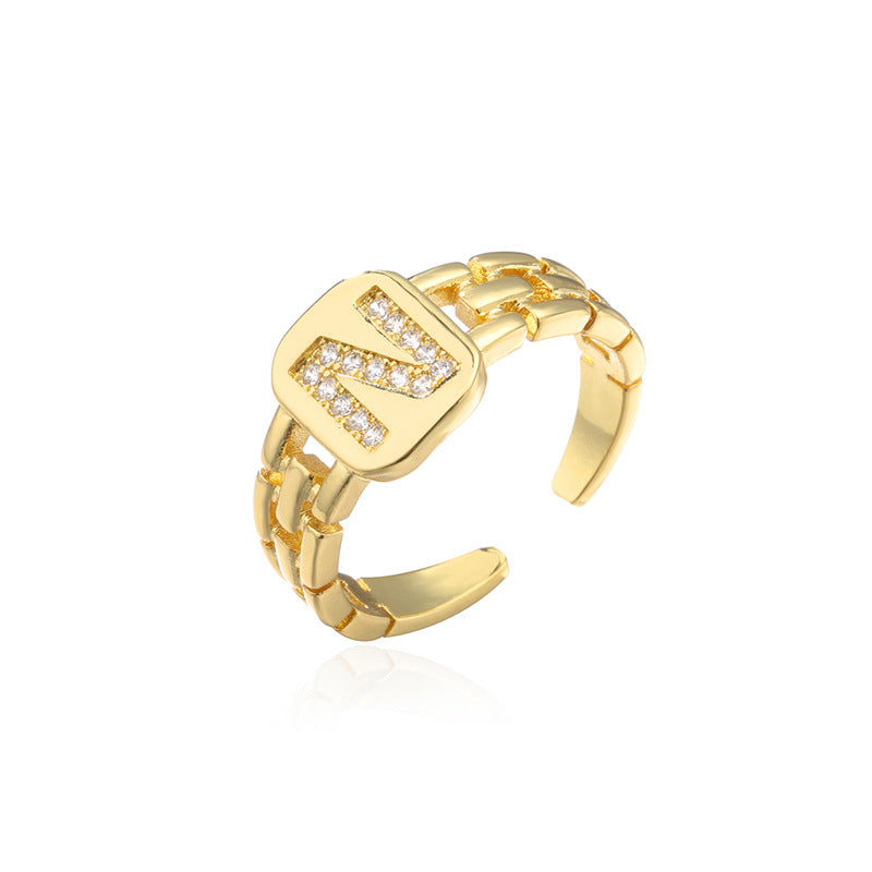 Wholesale Gold Plated 26 Letters Copper Adjustable Rings