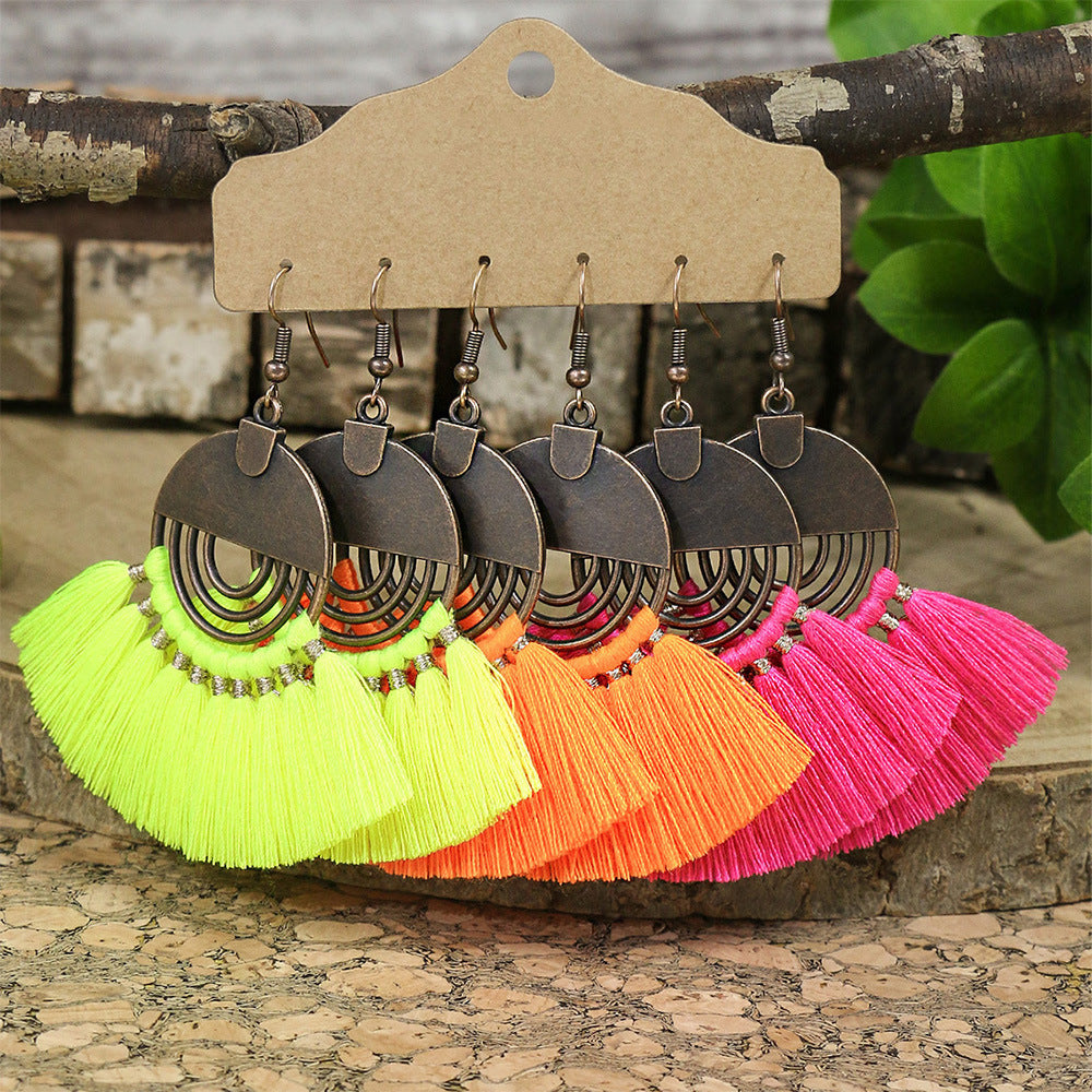 Wholesale Bohemian Tassels Three Pair Alloy Earrings