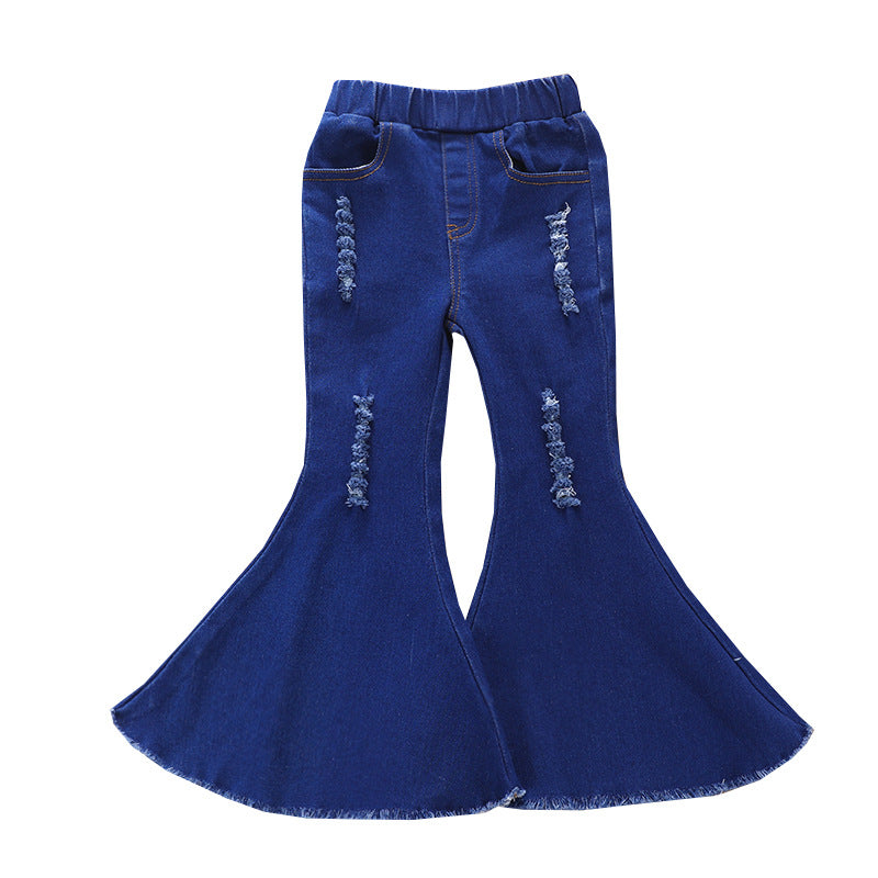 Wholesale Children's Cotton Tight Black Ripped Bell Bottoms