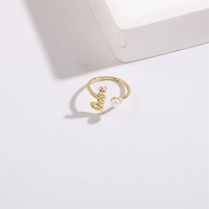 Wholesale Love Letter Zircon Imitation Pearl Rings