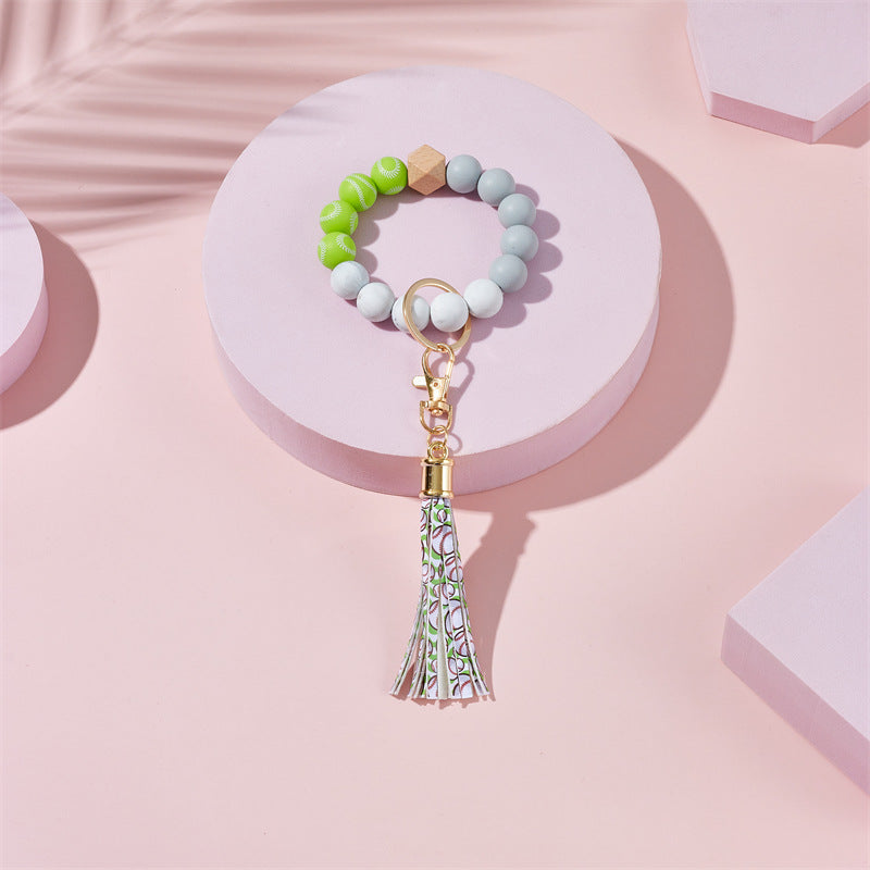 Wholesale basketball, football, rugby Silicone Beaded Wrist Keychain