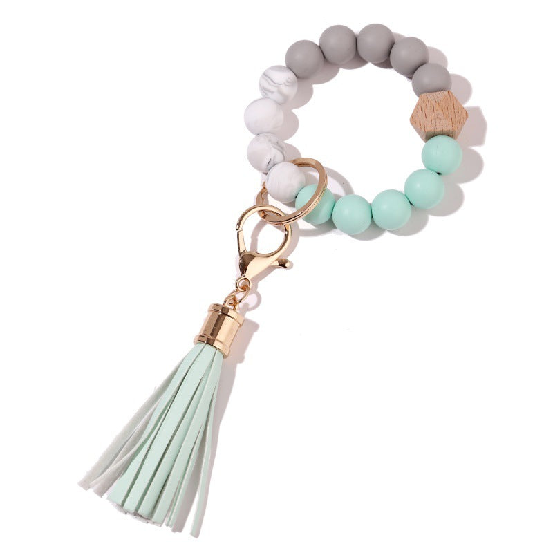 Wholesale Tassel Silicone Beaded Wrist Keychain