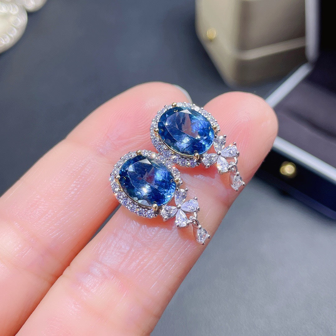 Wholesale Imitation Natural London Blue Topaz Copper Earrings
