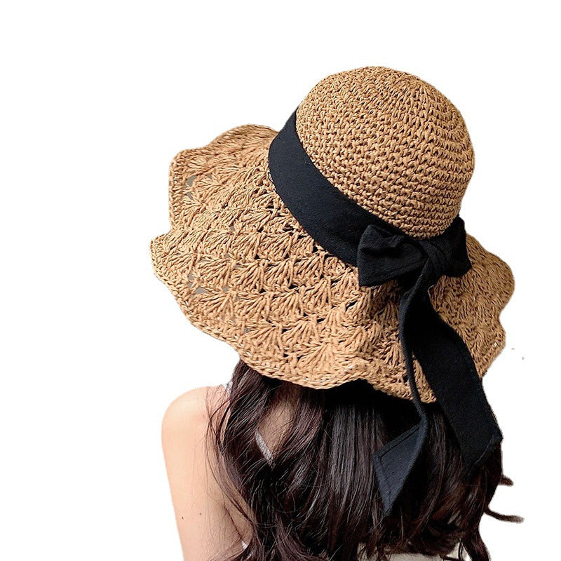 Wholesale Summer Straw Hat with Large Brim and Foldable Sunshade Hat