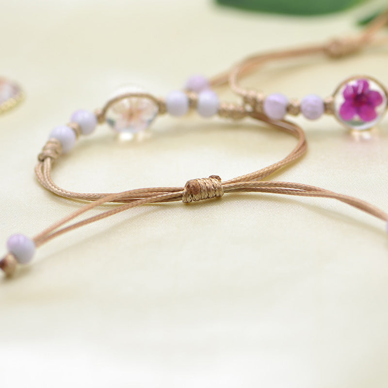 Wholesale Ceramic Glass Ball Dried Flower Plant Real Flower Woven Bracelet