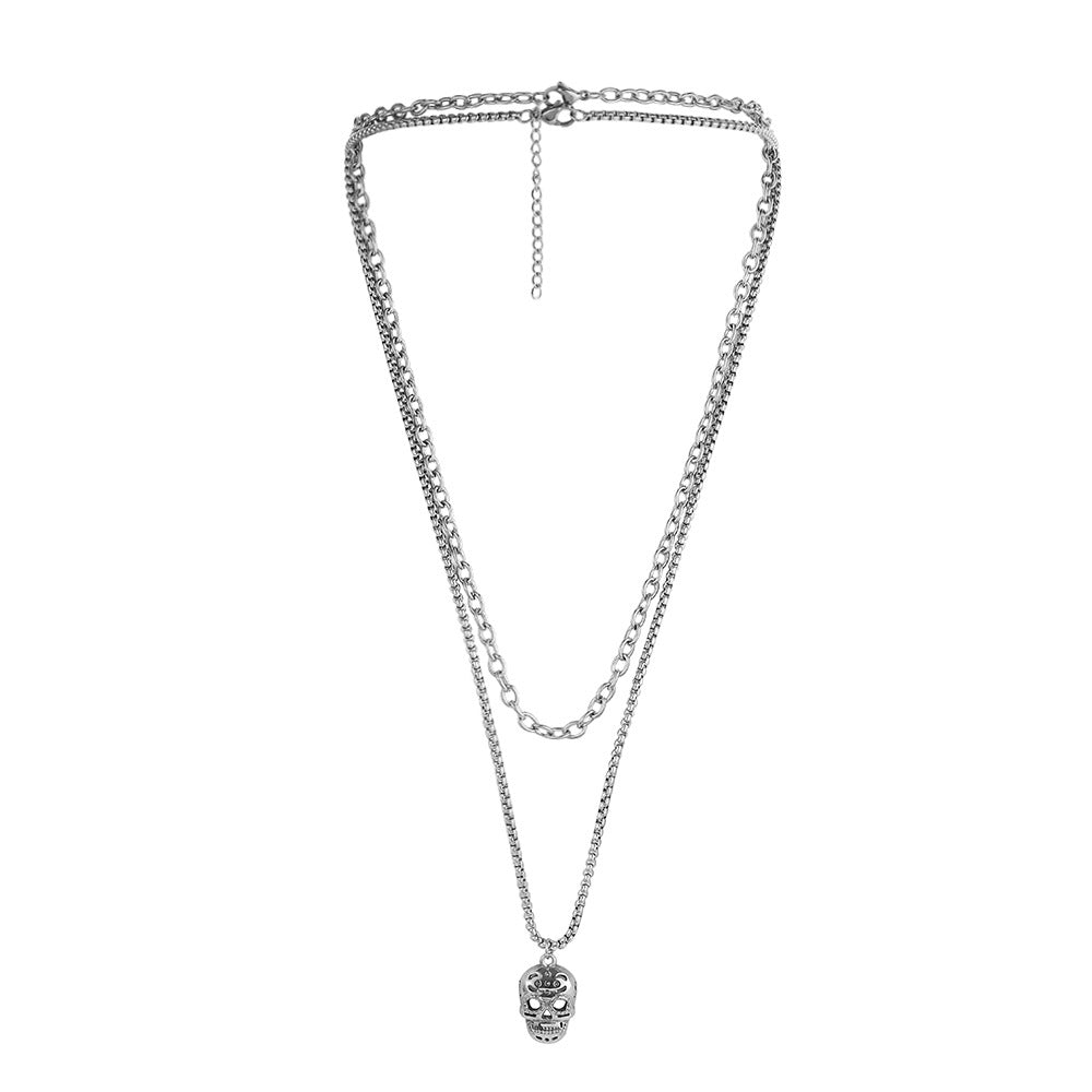 Wholesale Stainless Steel Double Skull Pendant Men Necklace