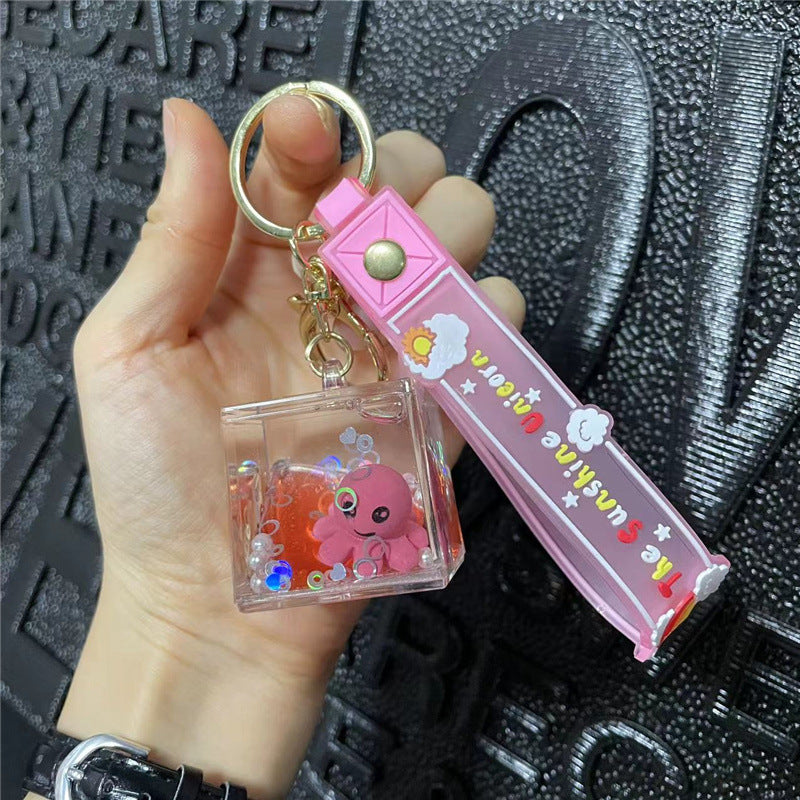 Wholesale Acrylic Ocean Octopus Cubic Oil Drifting Bottle Key Chain