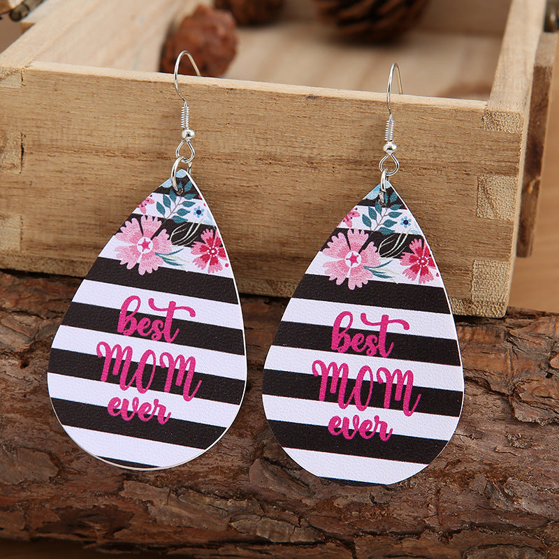 Wholesale Mother's Day Striped Flowers Leather Earrings
