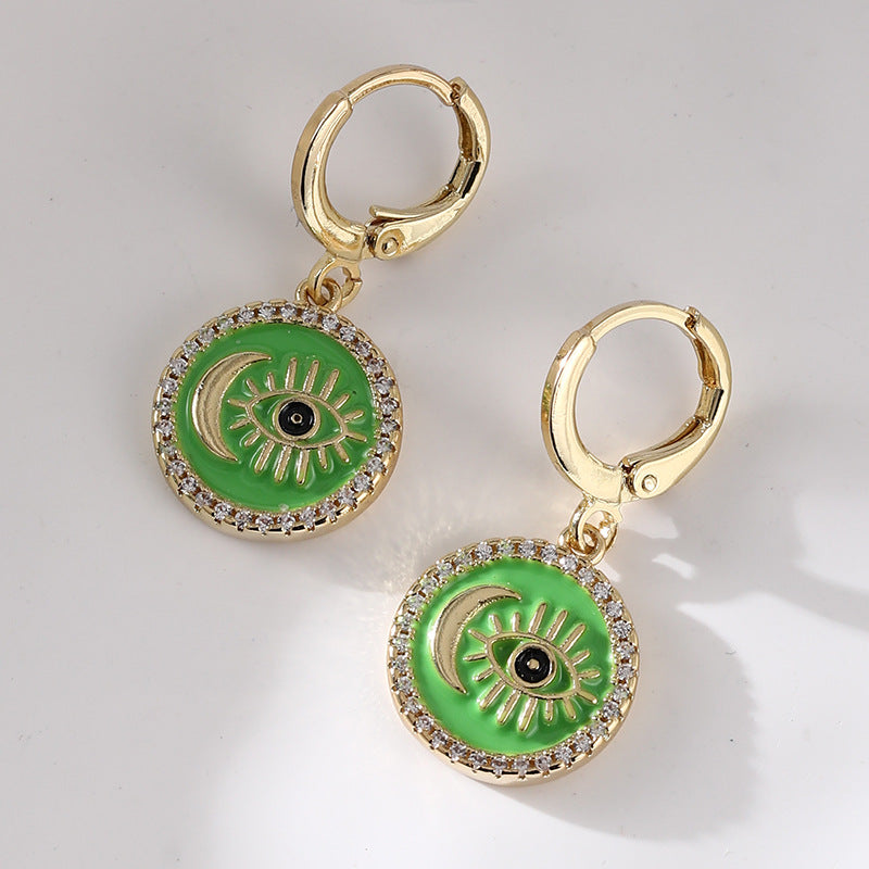 Wholesale Oil Drops Devil's Eye Micropaved Zircon Copper Earrings