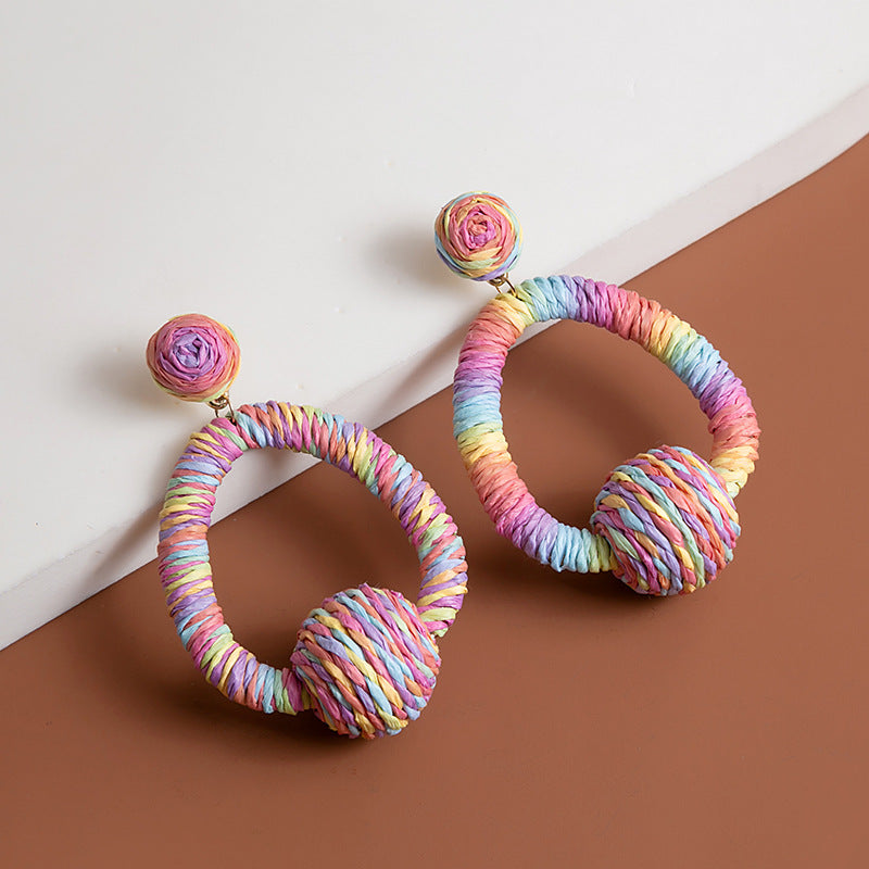 Wholesale Bohemian Colorful Hand Made Raffia Earrings