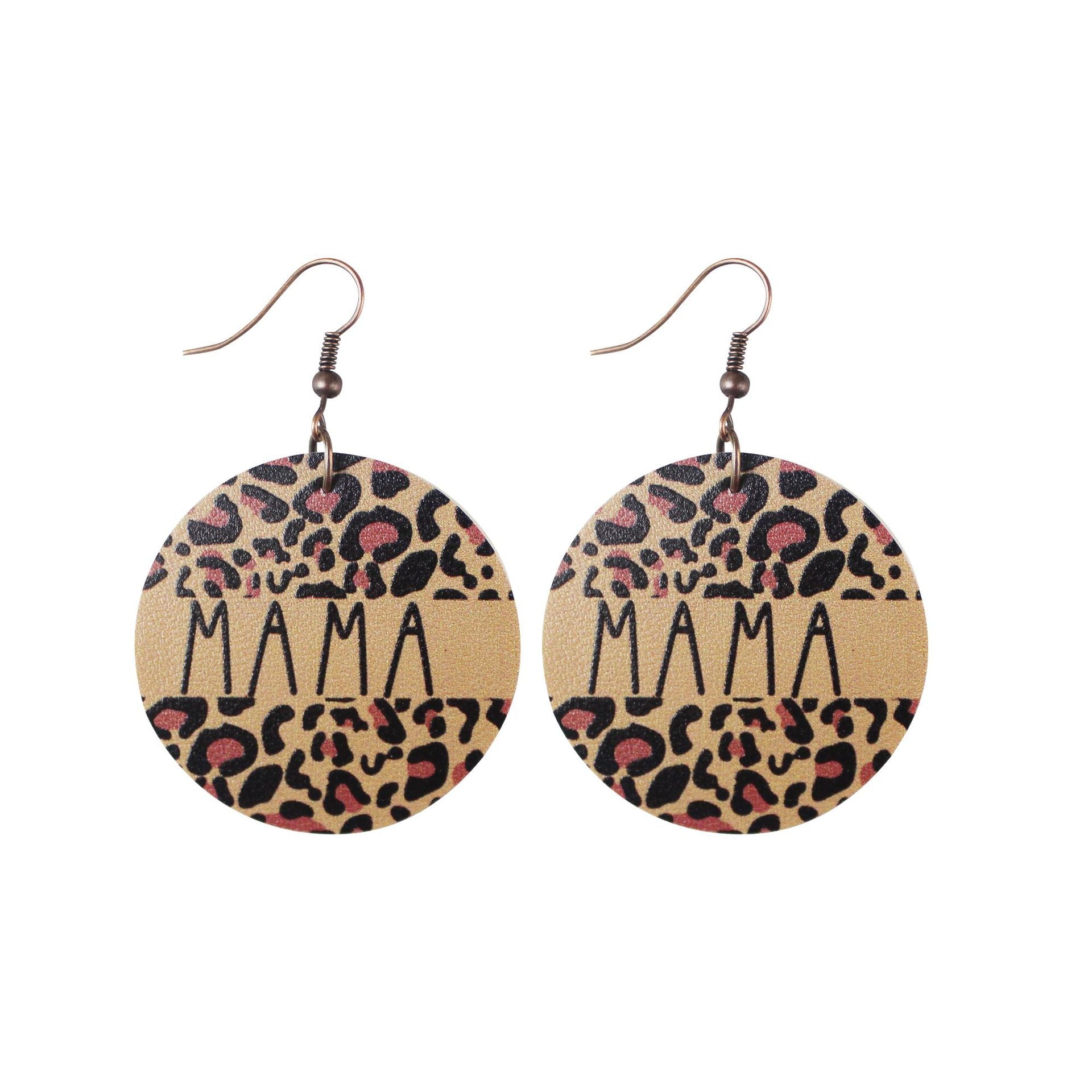 Wholesale Mother's Day Leopard Water Drop Love Leather Earrings