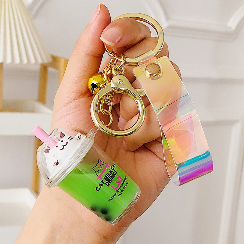 Wholesale Acrylic Oiled Cat Pearl Milk Tea Creative Keychain