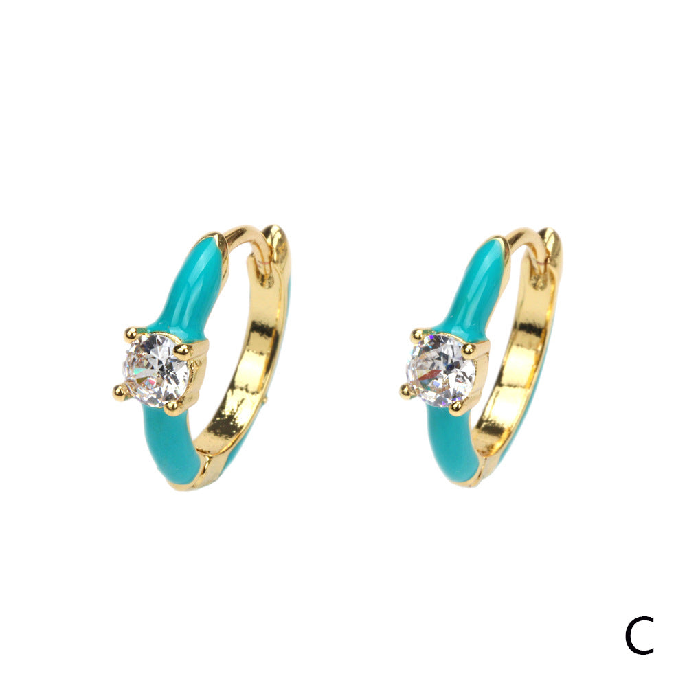 Wholesale Colorful Oil Drip Circle Copper Earrings