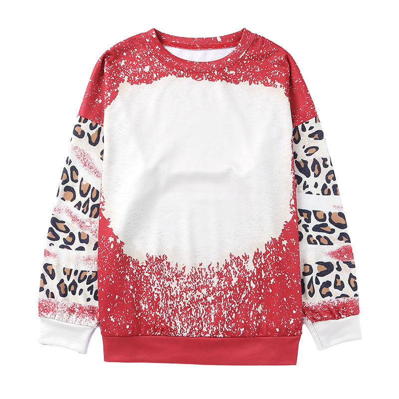 Wholesale Polyester Tie Dyed Leopard Print Patchwork Round Neck Sweater for Women with Contrasting Color Pullover