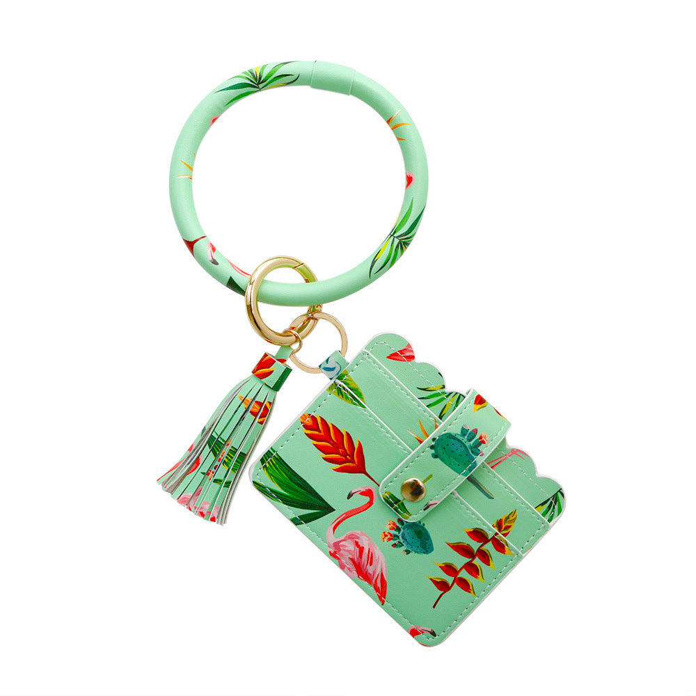 Wholesale Leather PU Tassel Card Holder Alloy Wrist Keychain