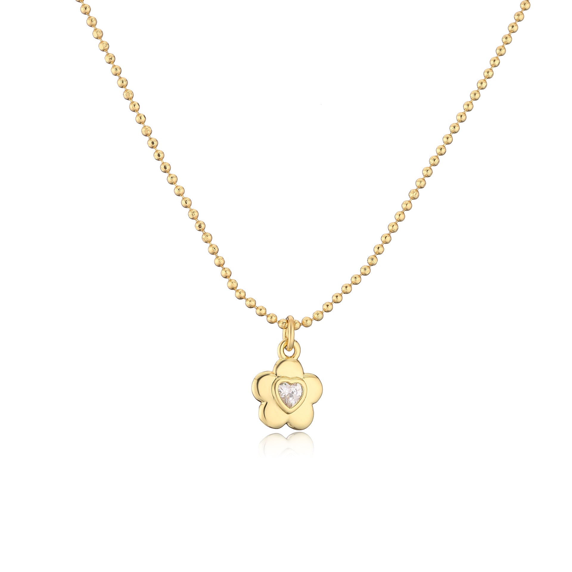 Wholesale Brass Plated 18K Gold Zircon Small Flower Creative Necklace