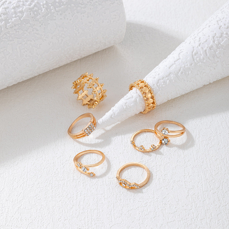 Wholesale Diamond Crown Skeleton Alloy Rings Set of 7