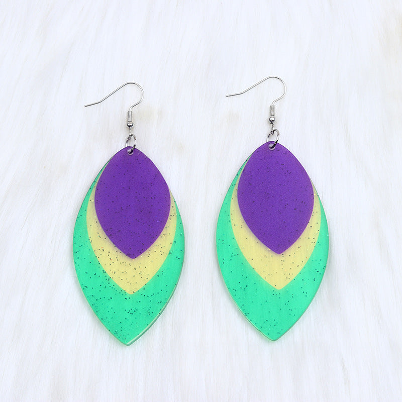 Wholesale Mardi Gras Water-saving Drop Shaped Minimalist Acrylic Earrings