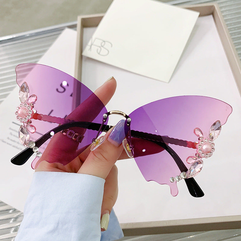 Wholesale Butterfly Diamond Rimless PC Sunglasses