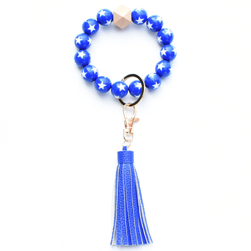 Venta al por mayor Llavero de muñeca de cuentas de madera del Día de la Independencia