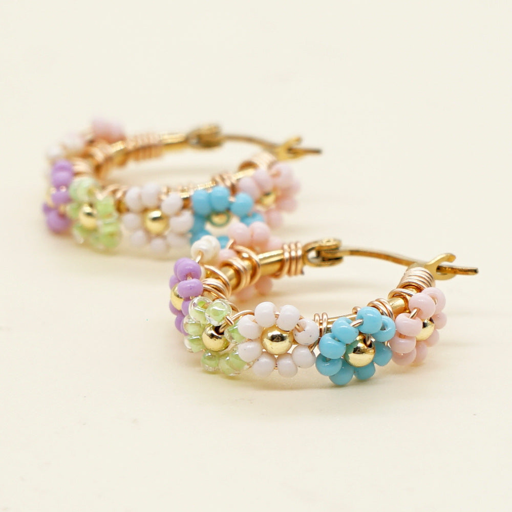 Wholesale Bohemian Daisy Glass Rice Beads Earrings