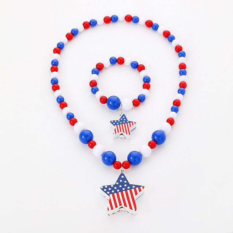 Wholesale 10PCS Independence Day Kids Wooden Beads Bracelet Necklace Set