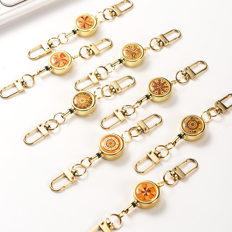 Wholesale Metal Flower Crystal Retractable Breast Tag Pull Button Keychain