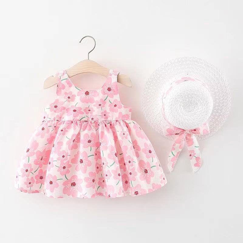Wholesale Baby Girl Big Bow Cotton Dress With Hat Baby Clothes