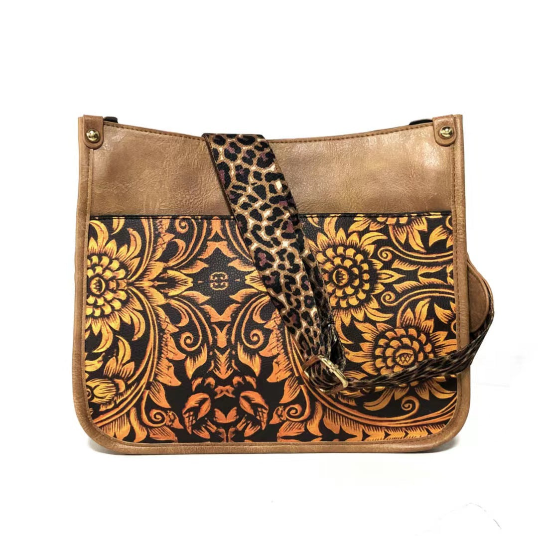 Wholesale Western Style Leopard Pattern Shoulder Strap PU Vintage Tote Bag Single Shoulder Bag Crossbody Bag