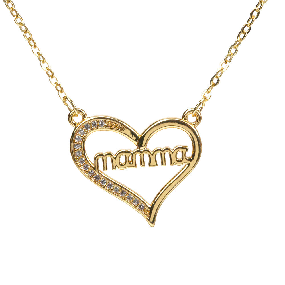 Venta al por mayor, regalo del día de la madre, collar con colgante de diamantes de mamá amor de cobre