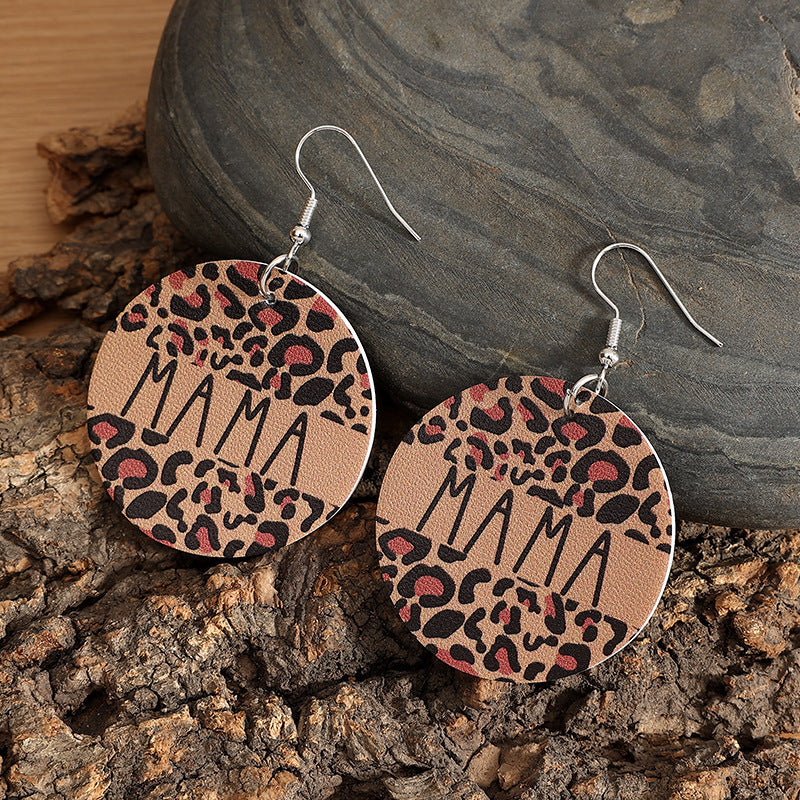 Wholesale Mother's Day MAMA Letter Leather Earrings