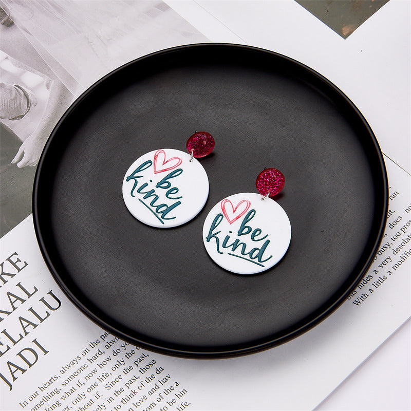 Wholesale Heart English Alphabet Round Card Acrylic Earrings