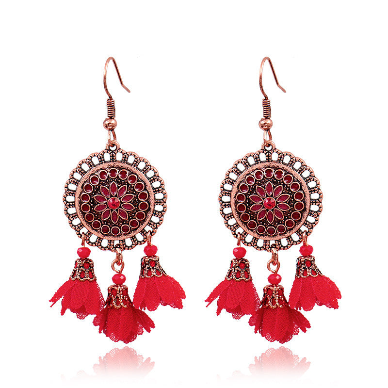 Venta al por mayor Pendientes de aleación de borla hechos a mano bohemios