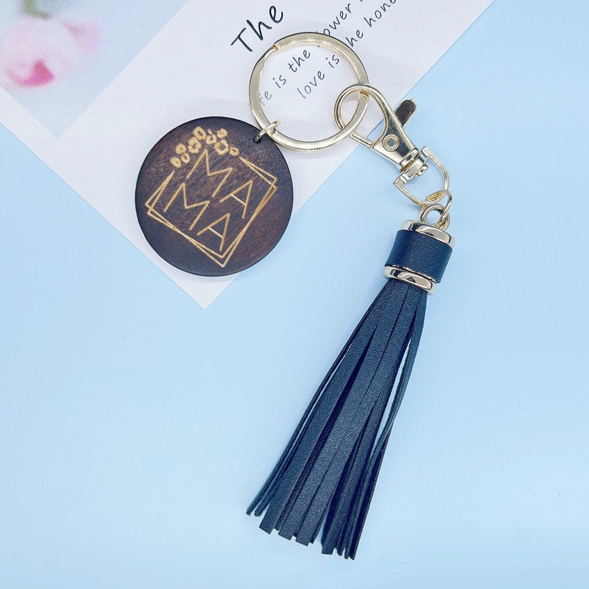 Wholesale Wooden MOM Mother's Day Tassel Creative Keychain