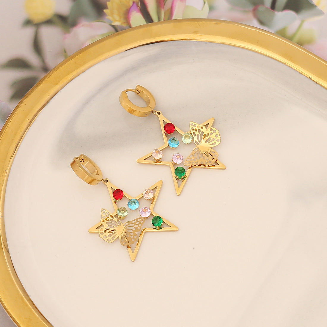 Joyas al por mayor Corazón de mariposa Pendientes de acero inoxidable