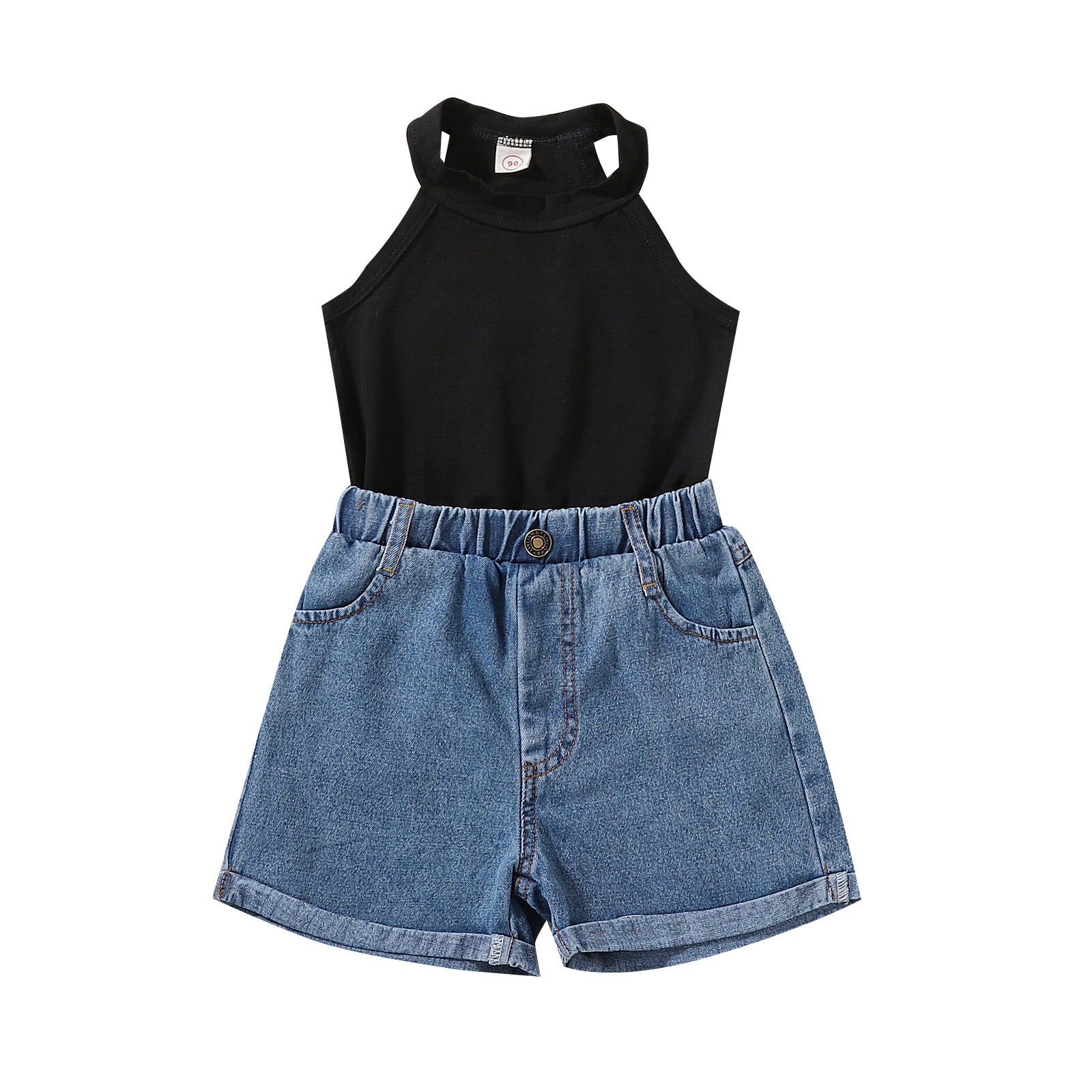 Wholesale Short Solid Color Vest + Jeans Set Cotton Baby Clothes