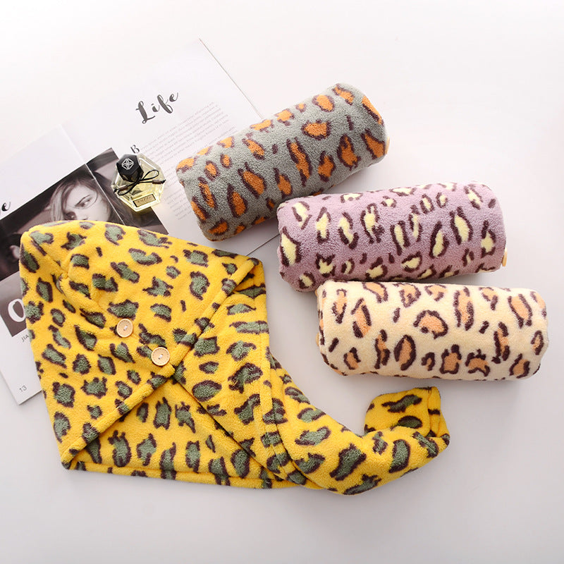 Wholesale Coral Velvet Leopard Print Dry Hair Cap