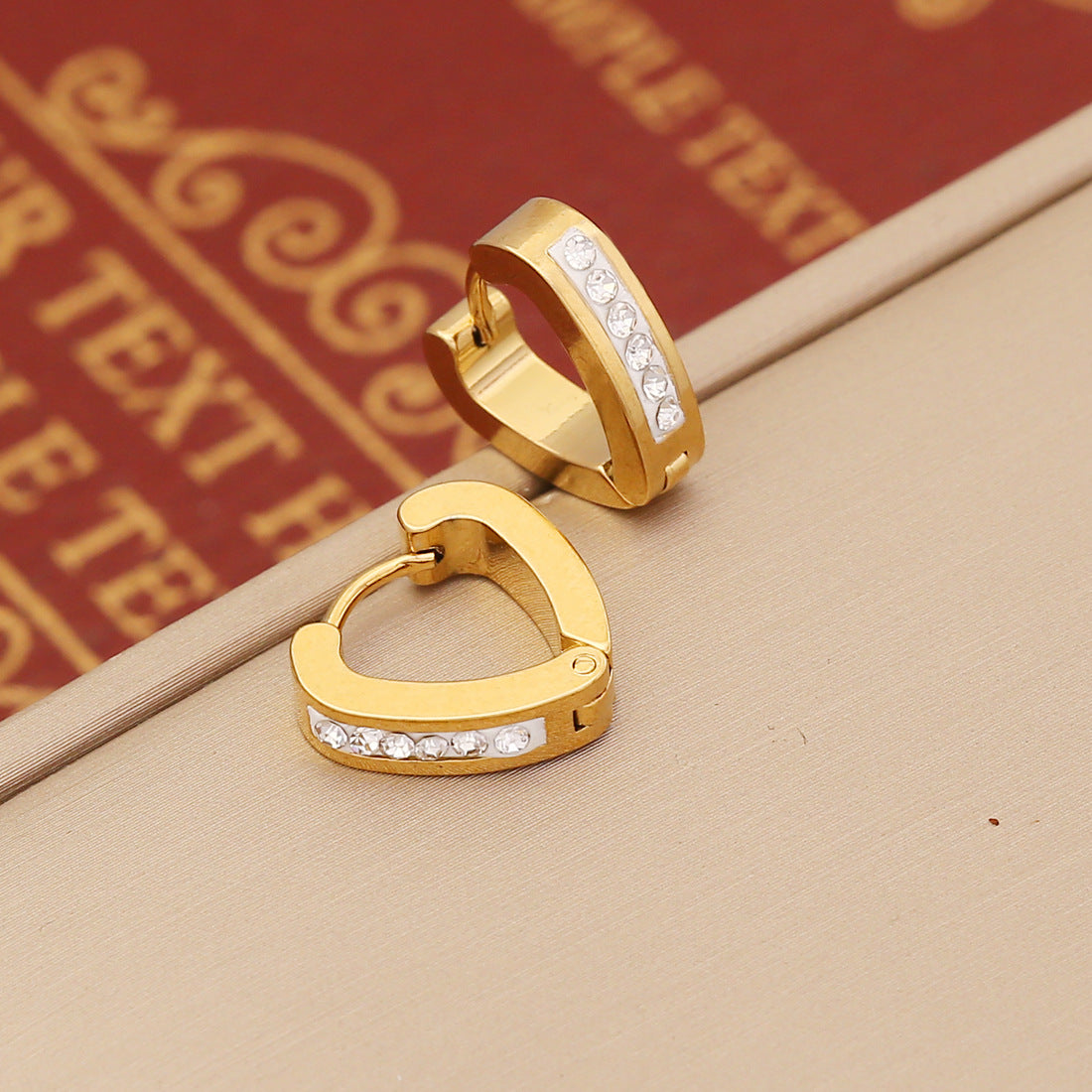 Wholesale Stainless Steel Full Diamond Heart Earrings