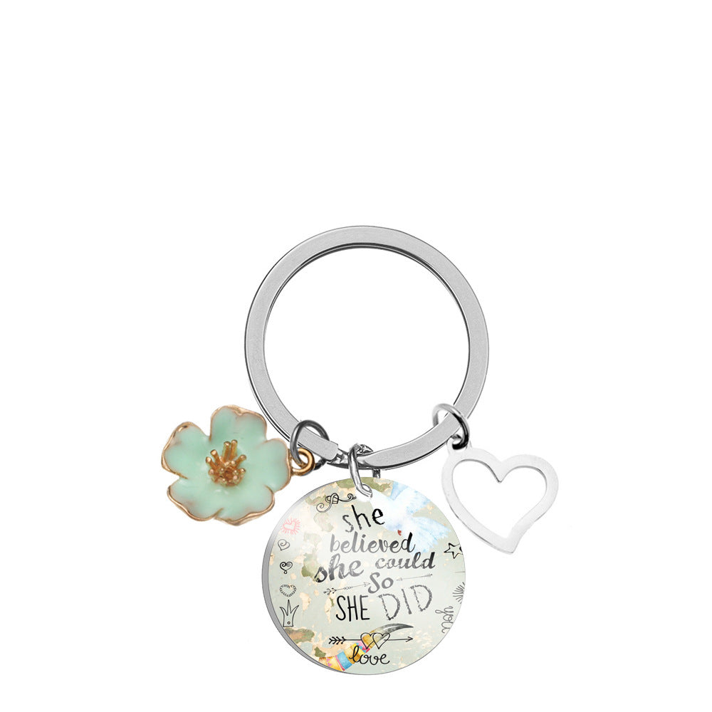 Llavero de corazón de pétal rosa de acero inoxidable al por mayor