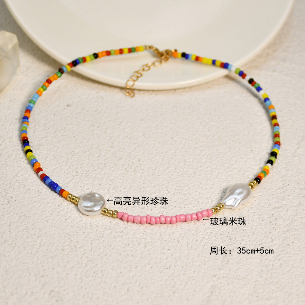 wholesale Plastic Colorful Hand Beaded Daisy Pendant Pearl Necklace