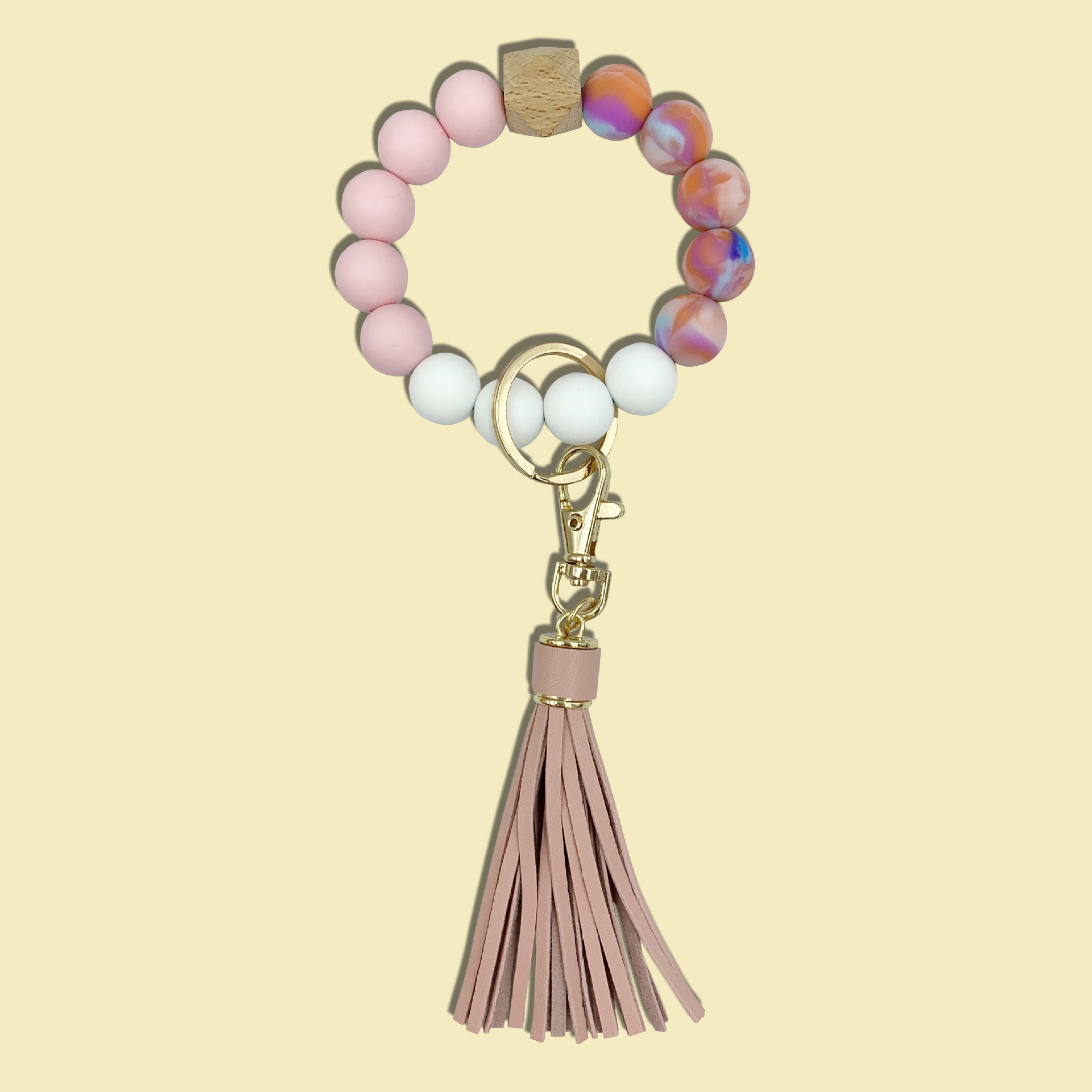 Llavero de muñeca con borla de silicona con estampado de leopardo al por mayor