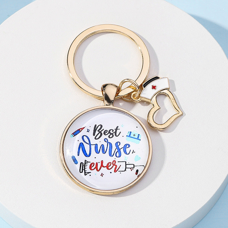 Llavero al por mayor de la impresión en color de cristal del tiempo del regalo del día de las enfermeras