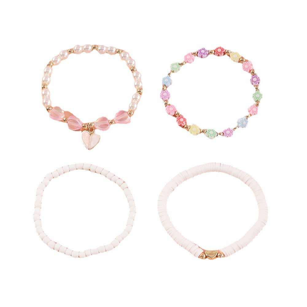 Wholesale Heart Flower Pearl Children Bracelet Set of 4 Baby Supplies