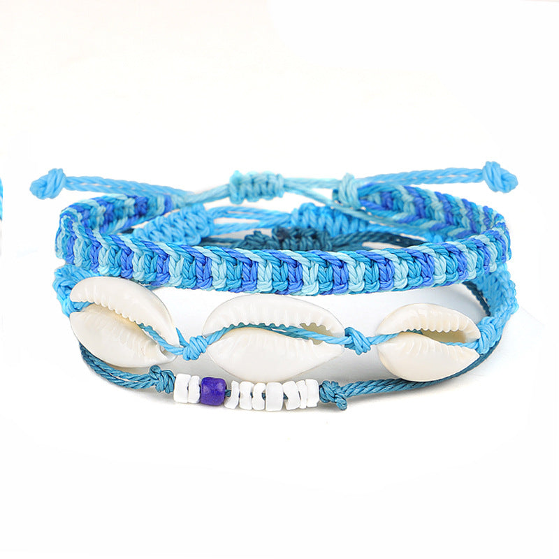 Wholesale Bohemian Colorful Wax Thread Seashell Bracelet Set