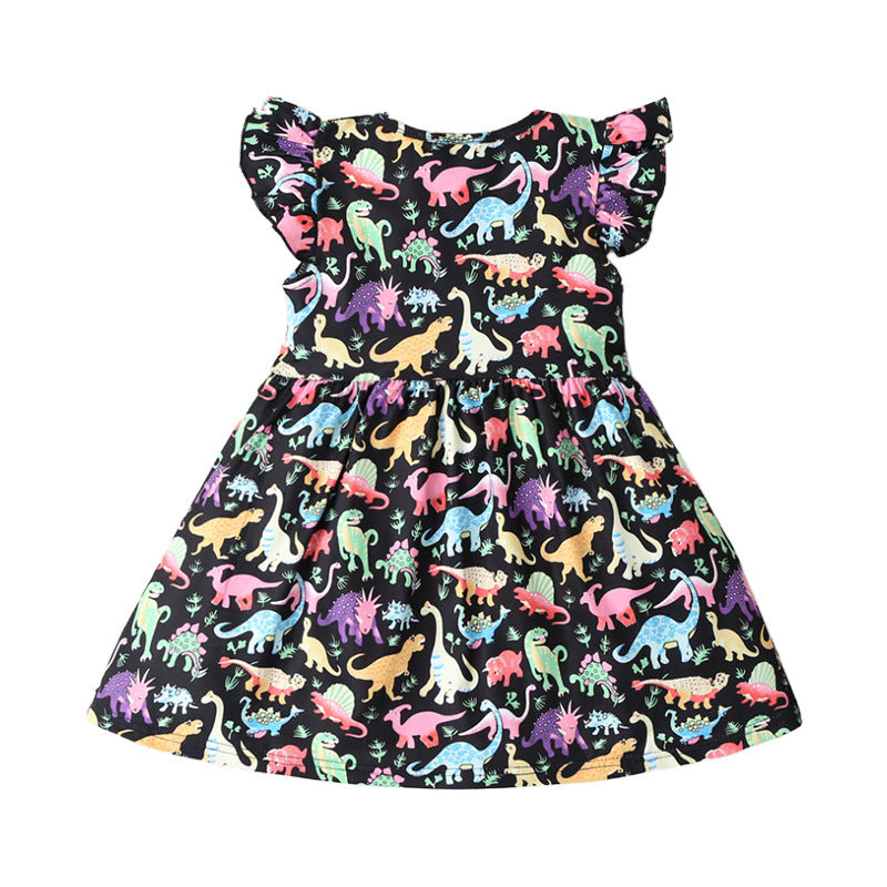 Wholesale Girls Colorful Dinosaur Cotton Princess Dress Baby Clothes