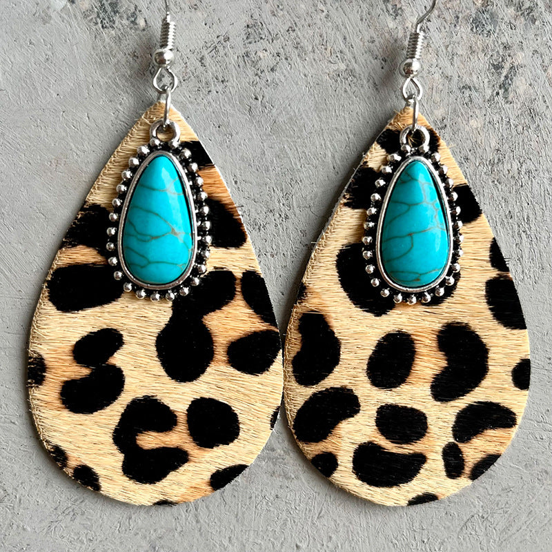 Wholesale 2 Pairs/Pack Western Animal Print Leather Earrings