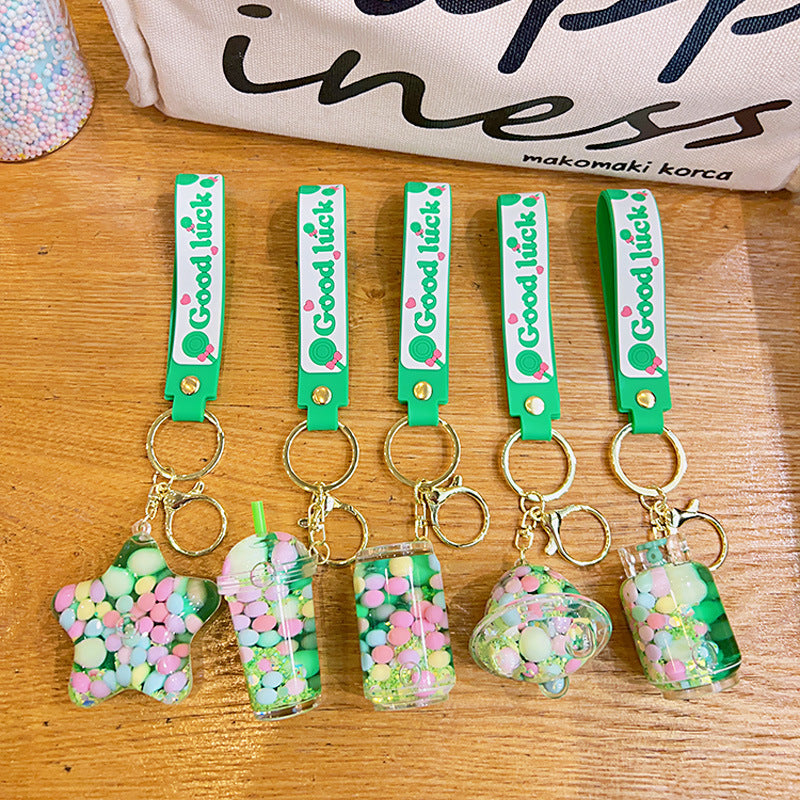 Wholesale Acrylic Green Liquid Into The Oil Quicksand Bottle Series Key Chain