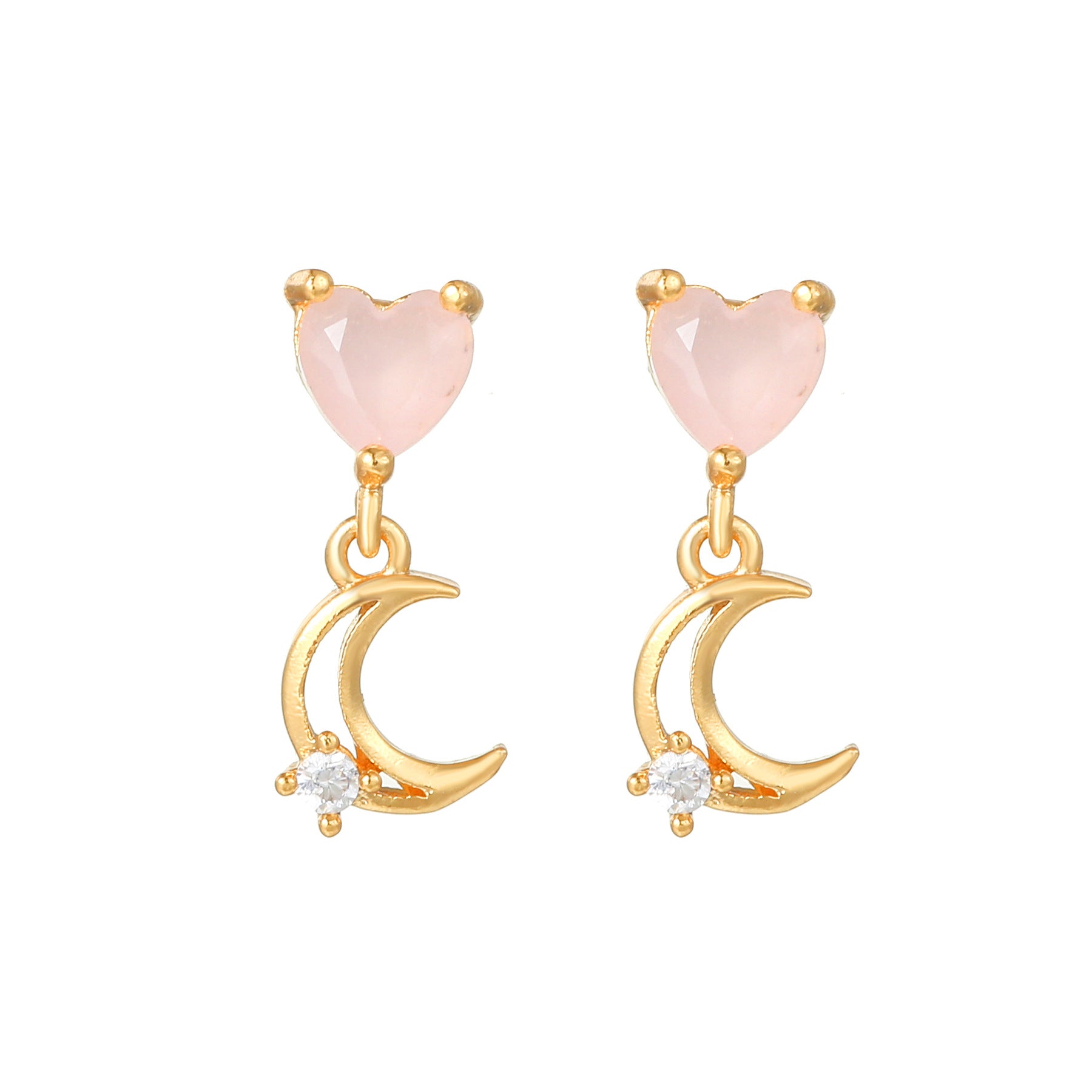 Wholesale Pink Zircon Heart 18k Earrings Copper